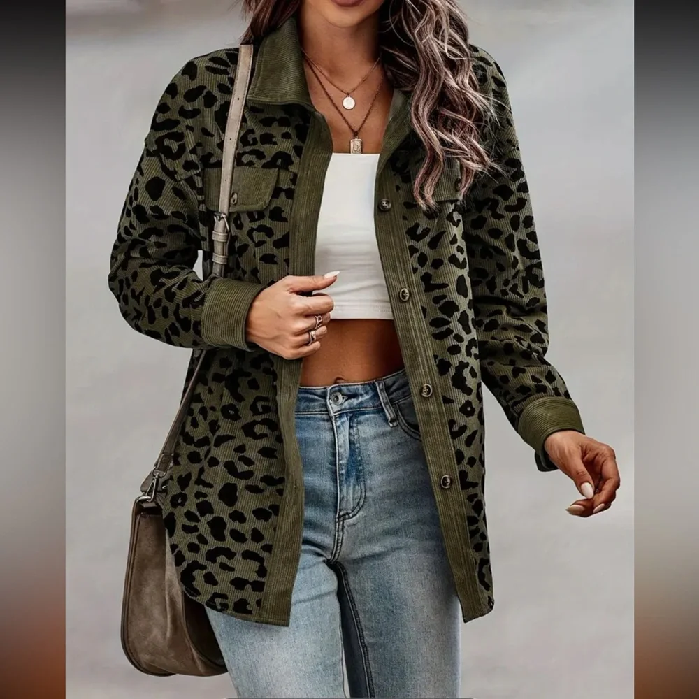 Animal Print Ribbed Button Down Shaket - Picture 4 of 4